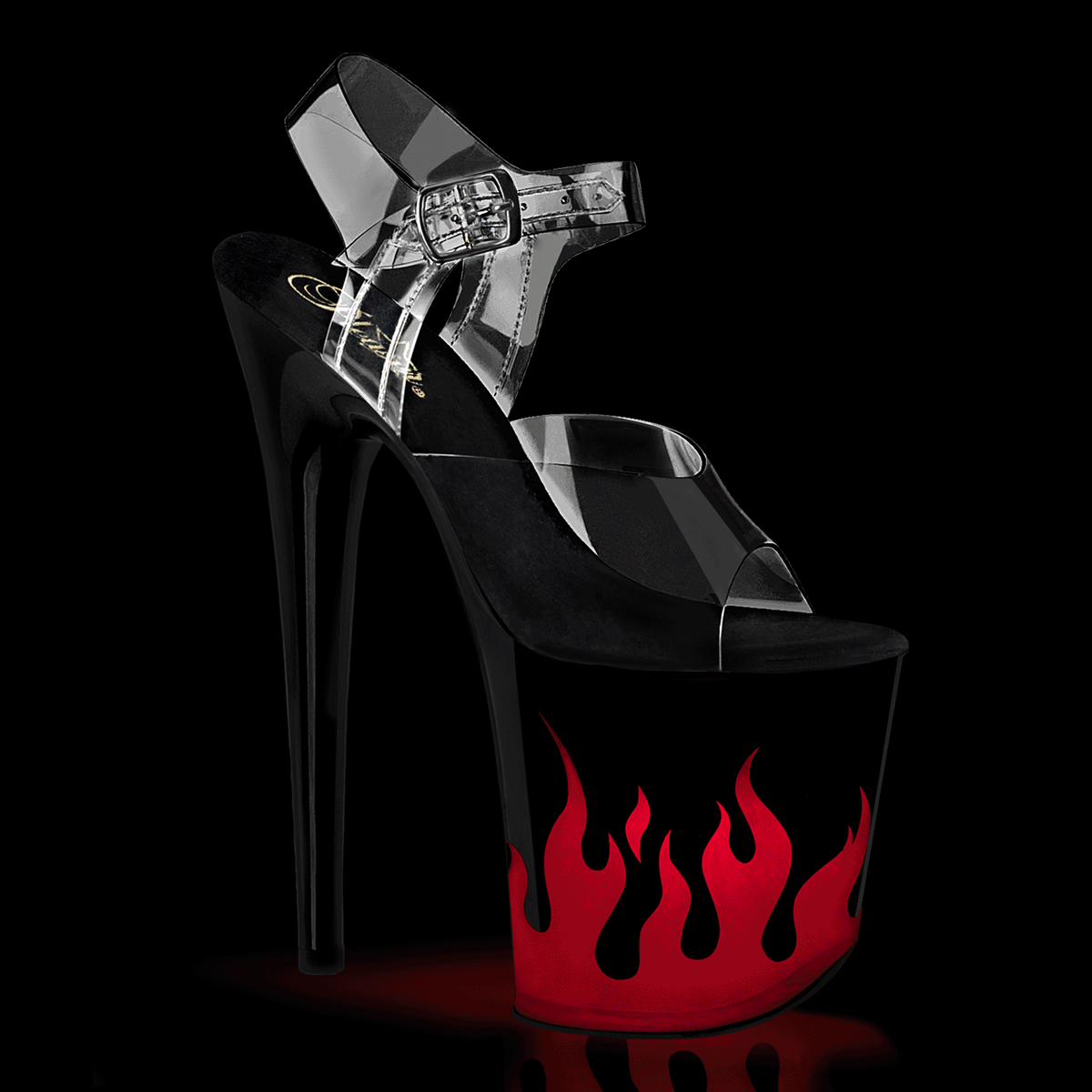 FLAMINGO-808NLFL Pleaser Black Red 8 Inch Sexy Platform Pole Heels