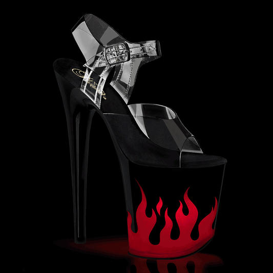 FLAMINGO-808NLFL Pleaser Black Red 8 Inch Sexy Platform Pole Heels