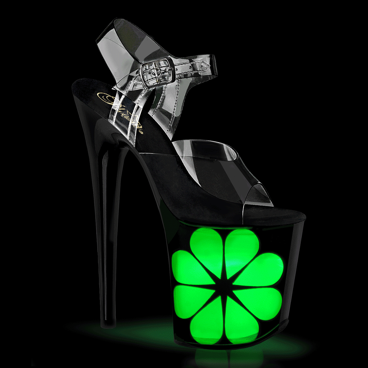 FLAMINGO-808NLHS Pleaser Clear Black 8 Inch Platform Sexy Pole Heels Clr Blk-Multi