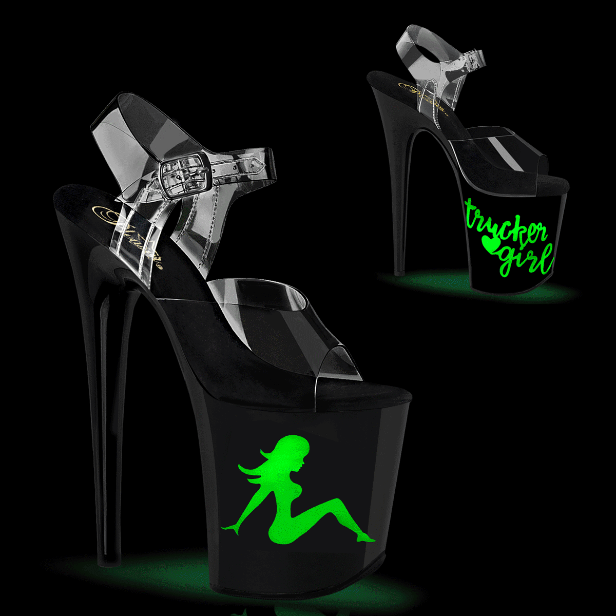 FLAMINGO-808NLTG Pleaser Clear Black 8 Inch Statement Dancer Pole Heels Clr Blk-Multi