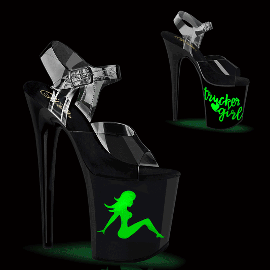 FLAMINGO-808NLTG Pleaser Clear Black 8 Inch Statement Dancer Pole Heels Clr Blk-Multi