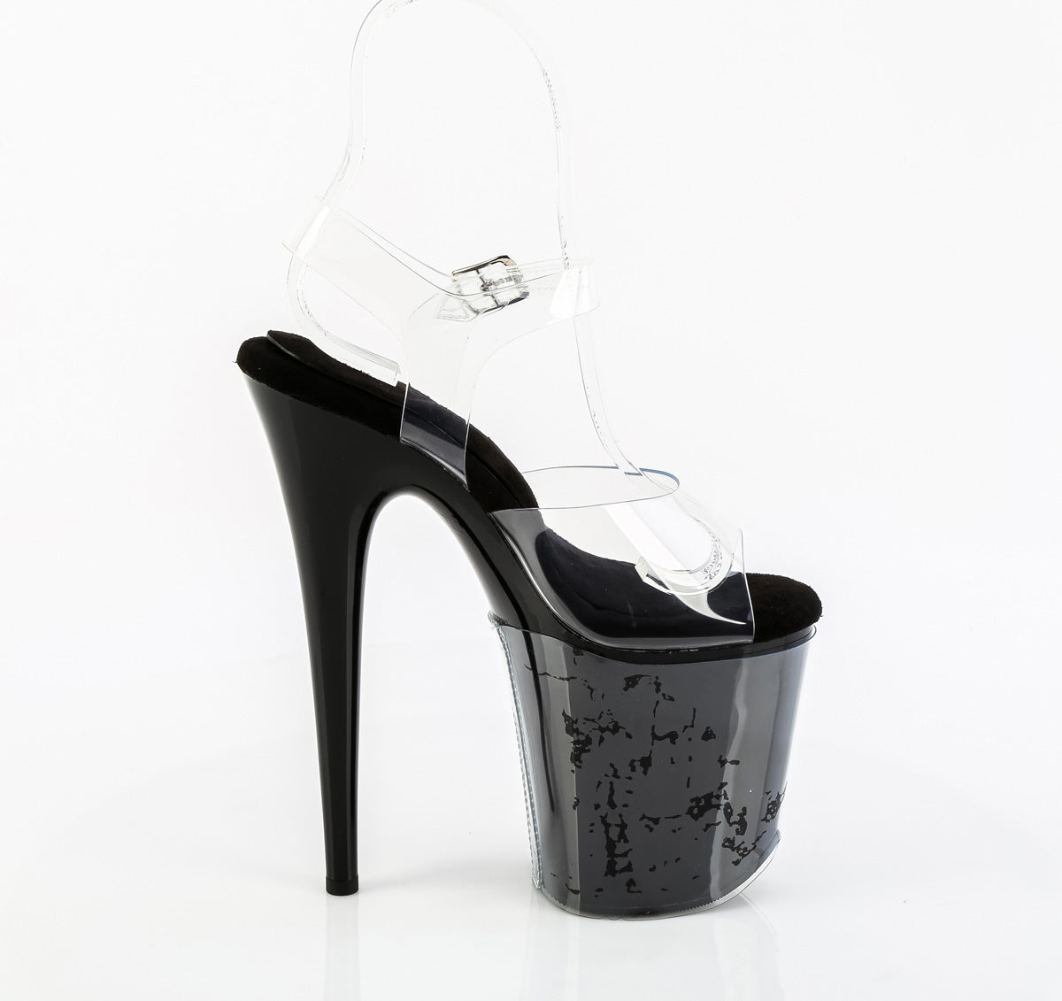 Pleaser FLAMINGO-808PREM Clear / Black Platform Sandals - 8 Inch Heels