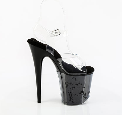 Pleaser FLAMINGO-808PREM Clear / Black Platform Sandals - 8 Inch Heels