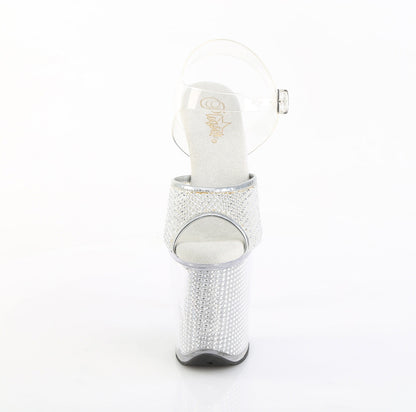 FLAMINGO-808PREM-RSN Pleaser Clear Silver 8 Inch Sexy Platform Pole Heels