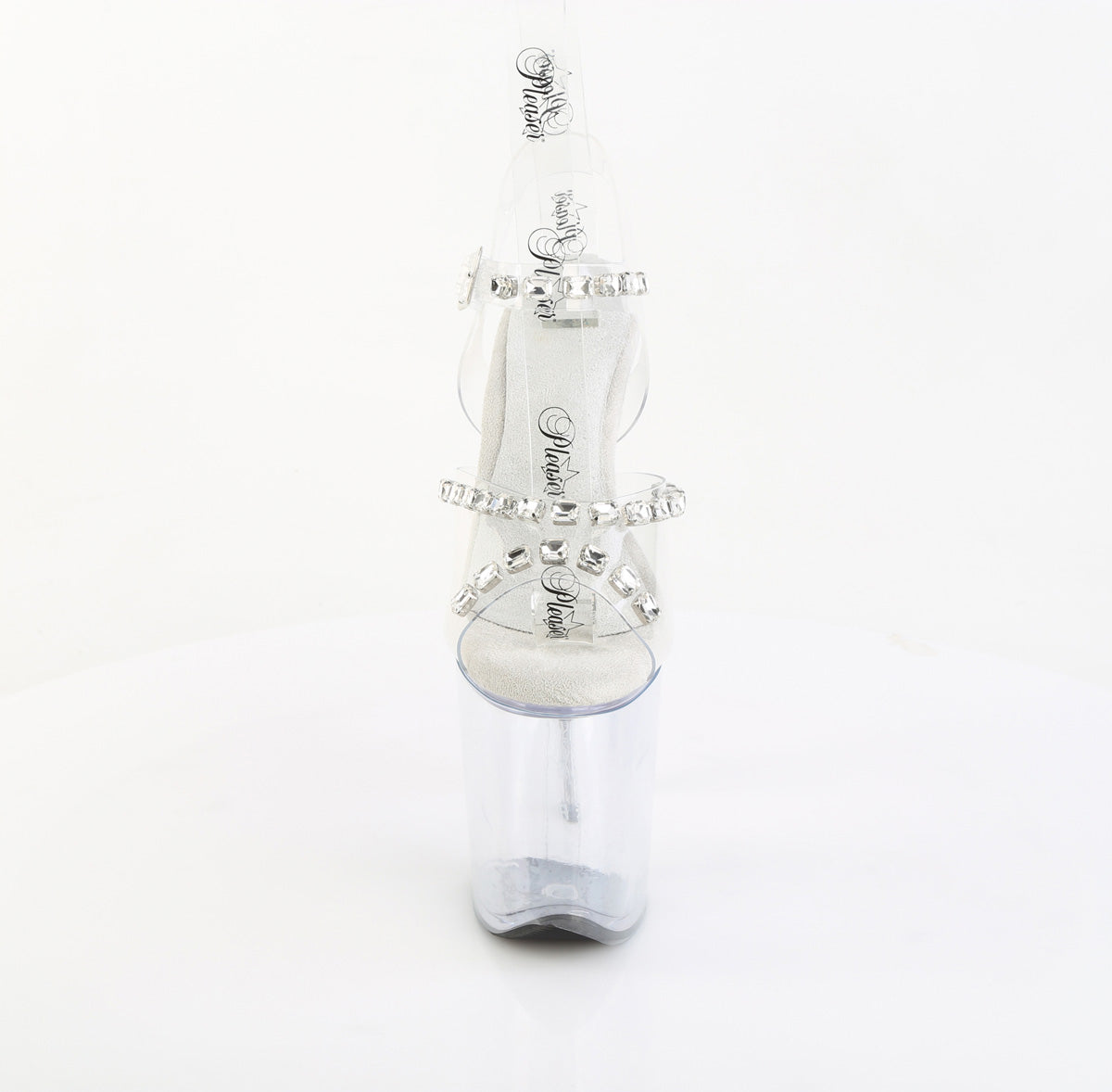 FLAMINGO-808PREM-STN Pleaser Clear 8 Inch Sexy Platform Pole Heels