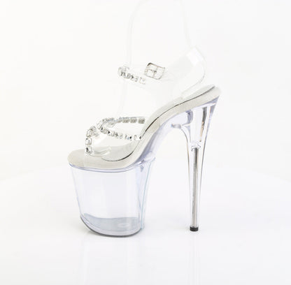 FLAMINGO-808PREM-STN Pleaser Clear 8 Inch Sexy Platform Pole Heels