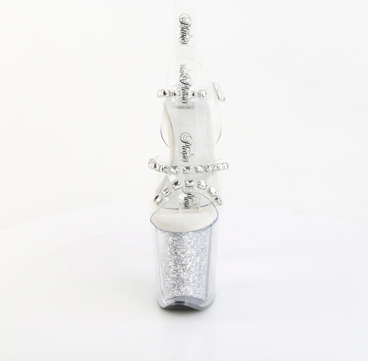 FLAMINGO-808PREM-STN Pleaser Clear Silver 8 Inch Platform Sexy Pole Heels
