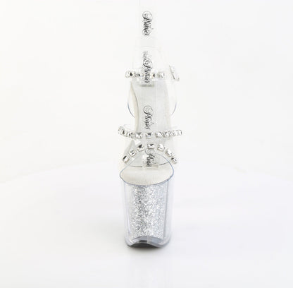 FLAMINGO-808PREM-STN Pleaser Clear Silver 8 Inch Platform Sexy Pole Heels