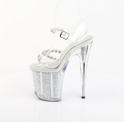 FLAMINGO-808PREM-STN Pleaser Clear Silver 8 Inch Platform Sexy Pole Heels