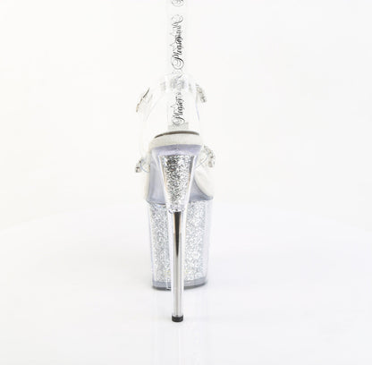 FLAMINGO-808PREM-STN Pleaser Clear Silver 8 Inch Platform Sexy Pole Heels