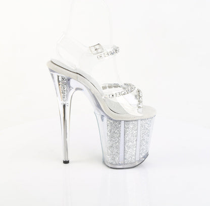 FLAMINGO-808PREM-STN Pleaser Clear Silver 8 Inch Platform Sexy Pole Heels