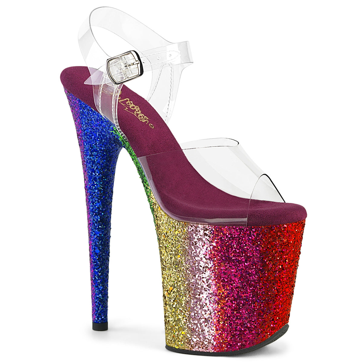 FLAMINGO-808RBG Pleaser Rainbow Glitter 8 Inch Exotic Dancing Pole Heels