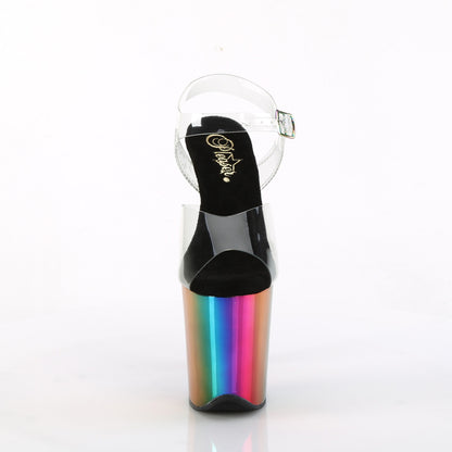 Pleaser FLAMINGO-808RC Clear / Rainbow Chrome Platform Sandals - 8 Inch Heels