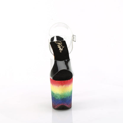 FLAMINGO-808RG-04 Pleaser Rainbow Glitter 8 Inch High Dancers Pole Heels