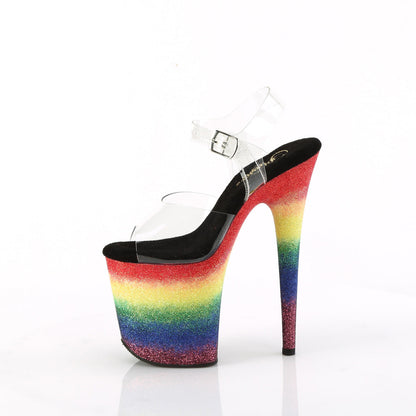 FLAMINGO-808RG-04 Pleaser Rainbow Glitter 8 Inch High Dancers Pole Heels