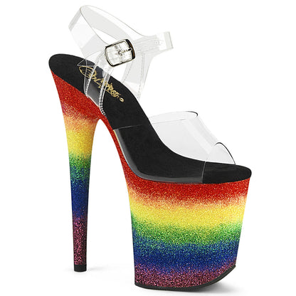 FLAMINGO-808RG-04 Pleaser Rainbow Glitter 8 Inch High Dancers Pole Heels Clr Rainbow Glitter