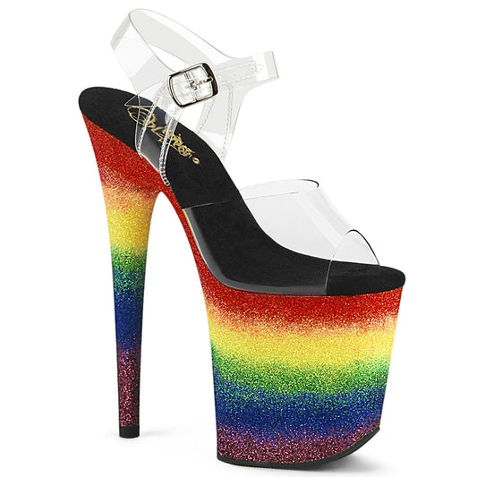 FLAMINGO-808RG-04 Pleaser Rainbow Glitter 8 Inch High Dancers Pole Heels Clr Rainbow Glitter