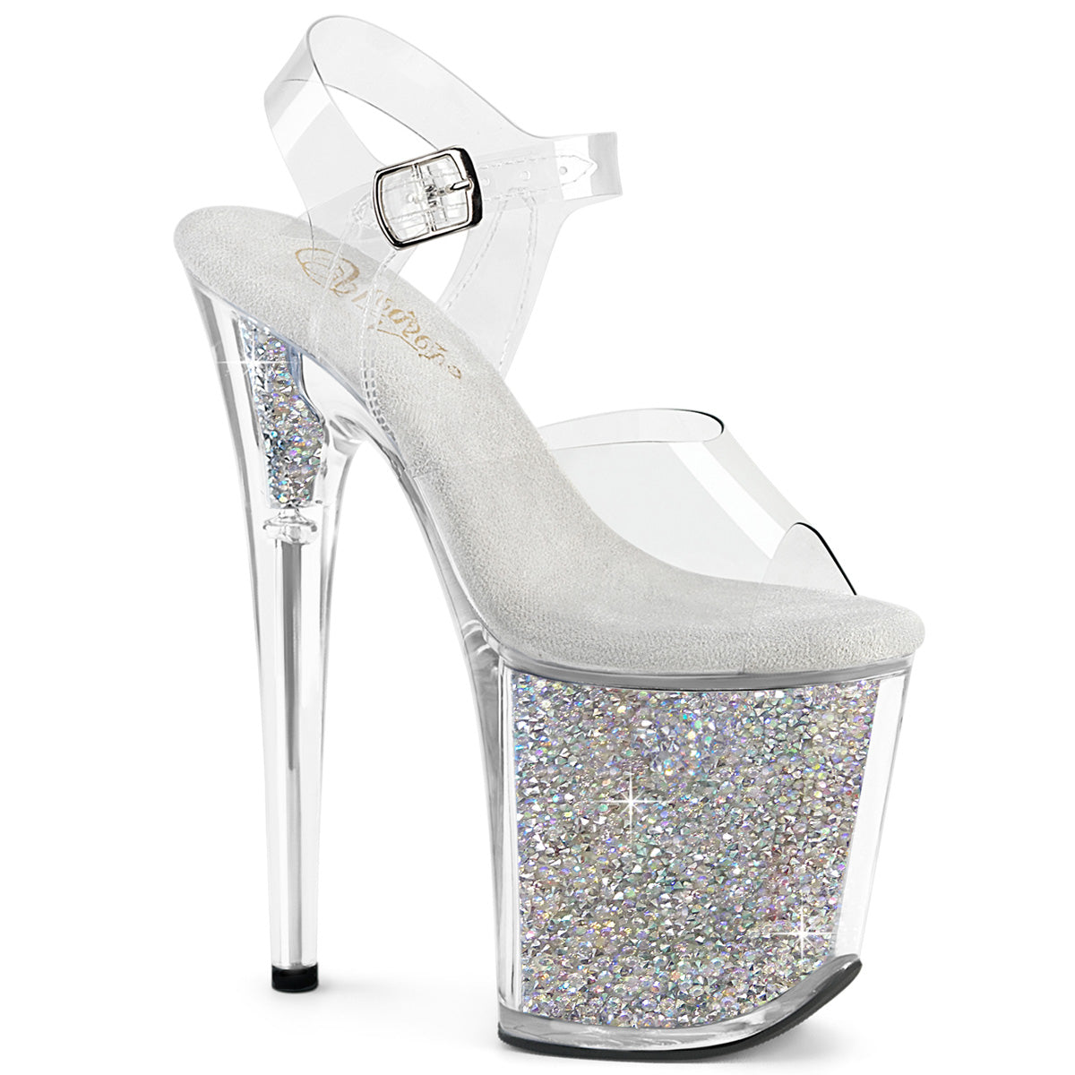FLAMINGO-808RSI Pleaser Clear Bling 8 Inch Performance High Pole Heels Clr Clr-Slv AB RS