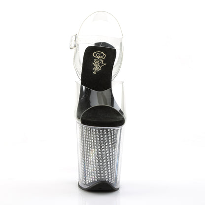 Pleaser FLAMINGO-808SRS Clear / Black Simulated Rhinestones Rhinestone Platform Sandals - 8 Inch Heels