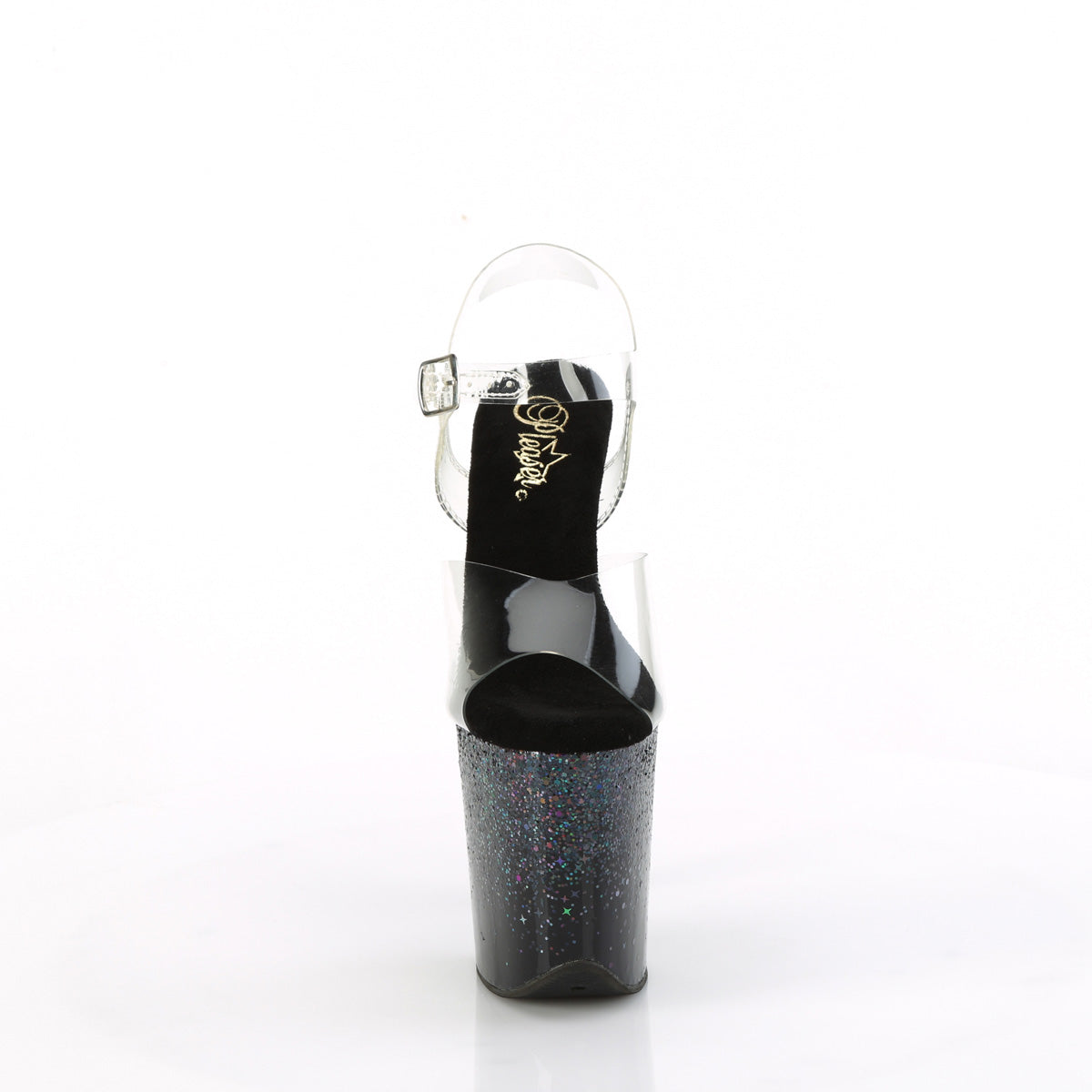FLAMINGO-808SS Pleaser Black Glitter 8 Inch Performance High Pole Heels