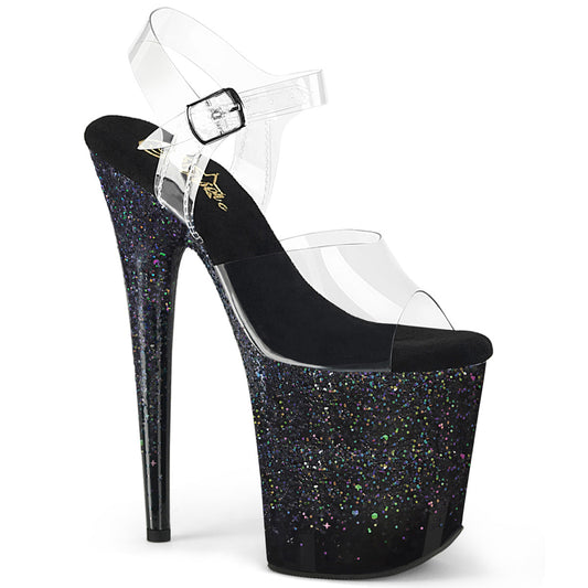 FLAMINGO-808SS Pleaser Black Glitter 8 Inch Performance High Pole Heels Clr Blk Multi Glitter