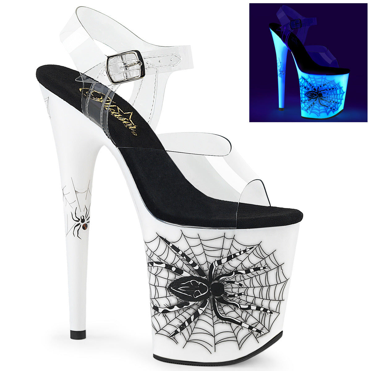 Pleaser FLAMINGO-808SW Clear / Neon White Platform Sandals - 8 Inch Heels