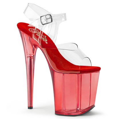 Pleaser FLAMINGO-808T Clear / Red Tinted Platform Sandals - 8 Inch Heels