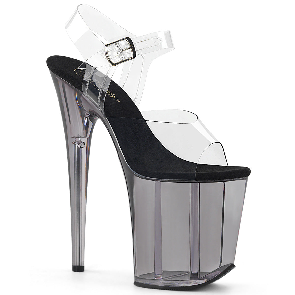 FLAMINGO-808T Pleaser Clear Smoke 8 Inch Platform Dancer Pole Heels Clear Smoke Tinted