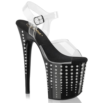 FLAMINGO-808TDRS Pleaser Clear Black 8 Inch High Dancers Pole Heels Clr Blk-Slv RS