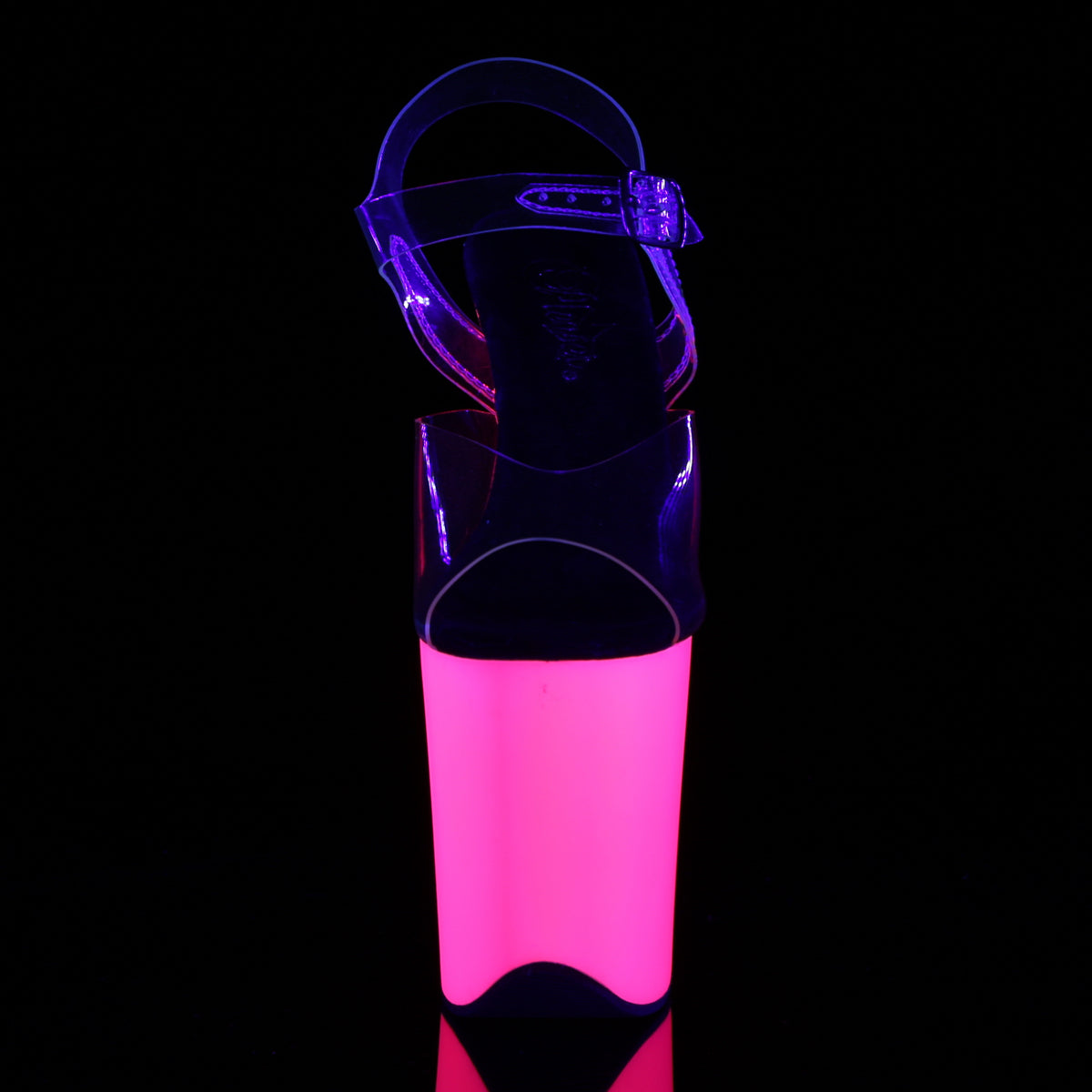 Pleaser FLAMINGO-808UV Clear / Neon Pink Platform Sandals - 8 Inch Heels
