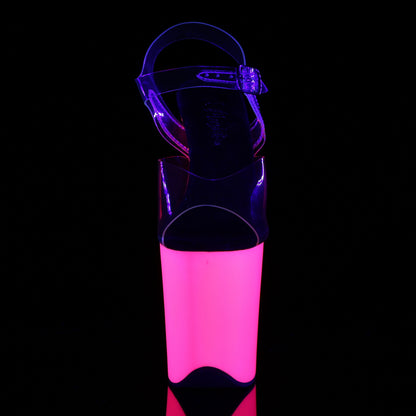 Pleaser FLAMINGO-808UV Clear / Neon Pink Platform Sandals - 8 Inch Heels