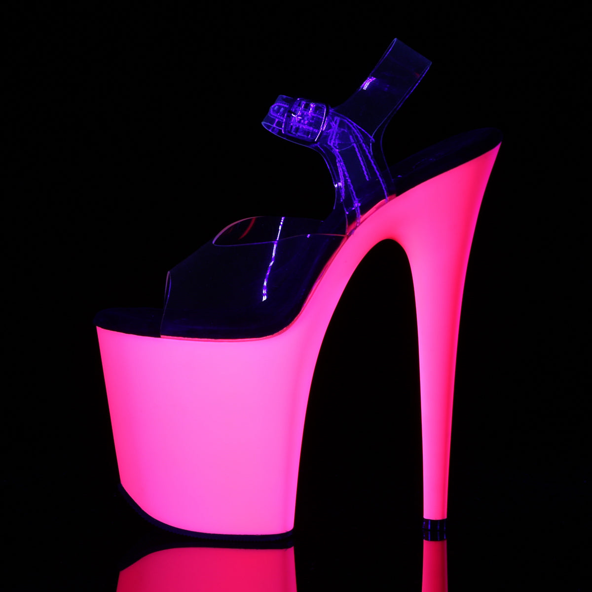 Pleaser FLAMINGO-808UV Clear / Neon Pink Platform Sandals - 8 Inch Heels