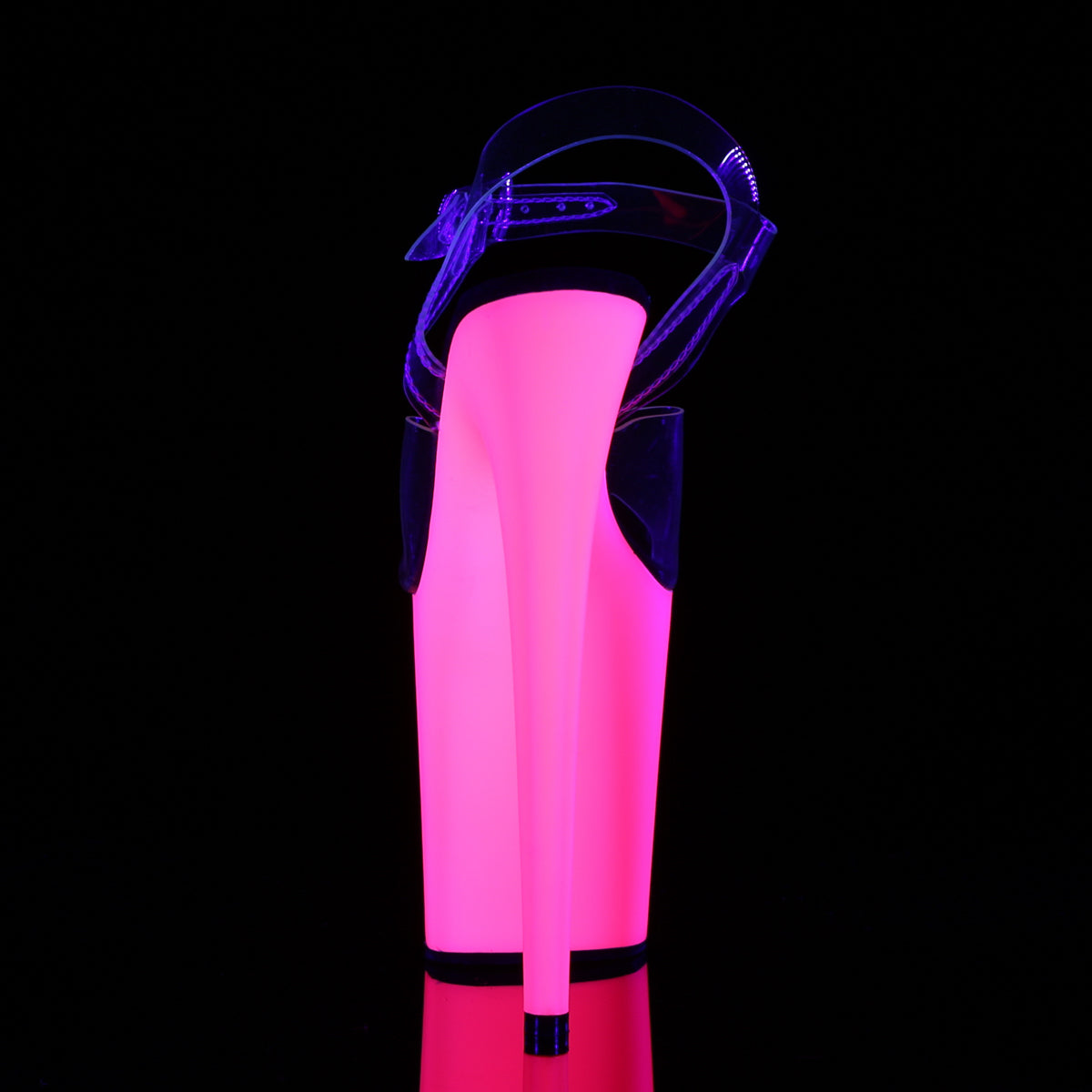 Pleaser FLAMINGO-808UV Clear / Neon Pink Platform Sandals - 8 Inch Heels