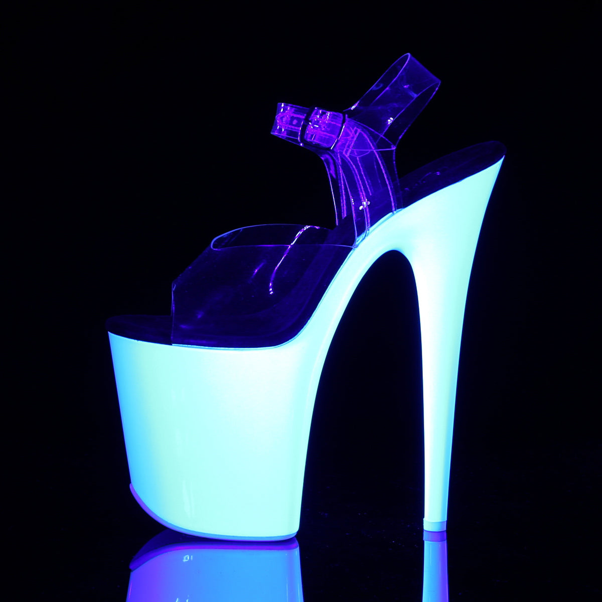 Pleaser FLAMINGO-808UV Clear / Neon White Platform Sandals - 8 Inch Heels