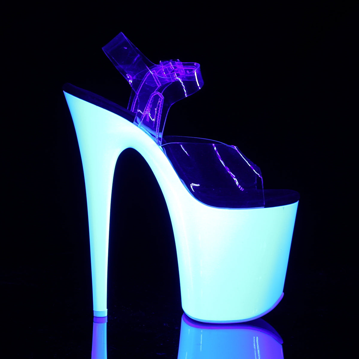 Pleaser FLAMINGO-808UV Clear / Neon White Platform Sandals - 8 Inch Heels
