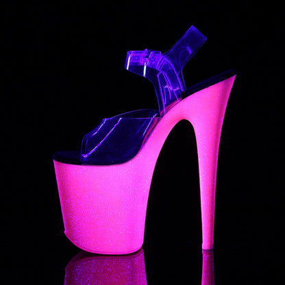 FLAMINGO-808UVG Sexy Shoes Clear Neon Pink Glitter Strippers-Pleaser- Sexy Shoes Pole Dance Heels