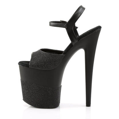 FLAMINGO-809-2G Pleaser Black Glitter 8 Inch Performance High Pole Heels