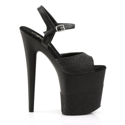 FLAMINGO-809-2G Pleaser Black Glitter 8 Inch Performance High Pole Heels