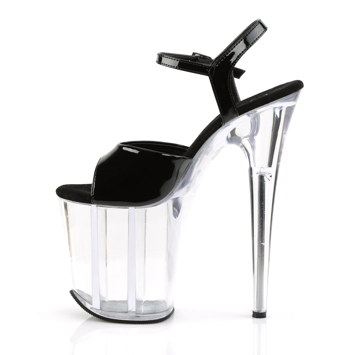 Pleaser FLAMINGO-809 Black / Clear Platform Sandals - 8 Inch Heels