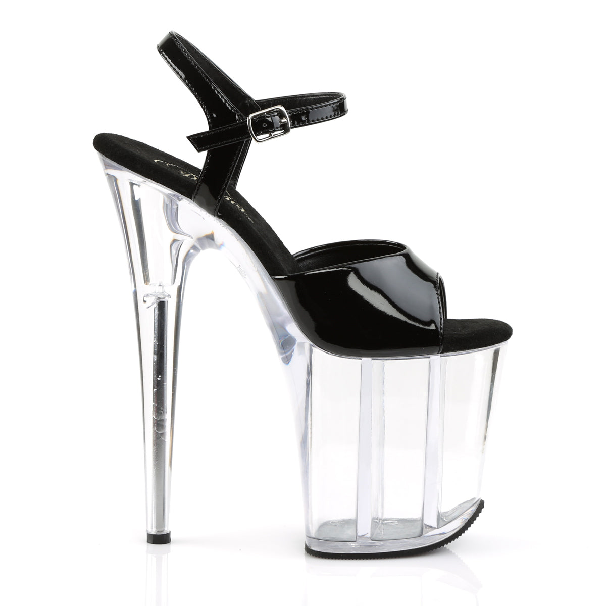 Pleaser FLAMINGO-809 Black / Clear Platform Sandals - 8 Inch Heels