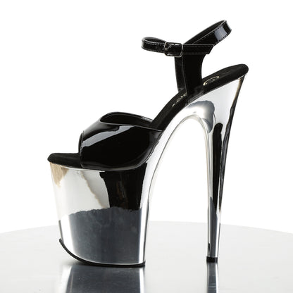 Pleaser FLAMINGO-809 Black / Silver Chrome Platform Sandals - 8 Inch Heels
