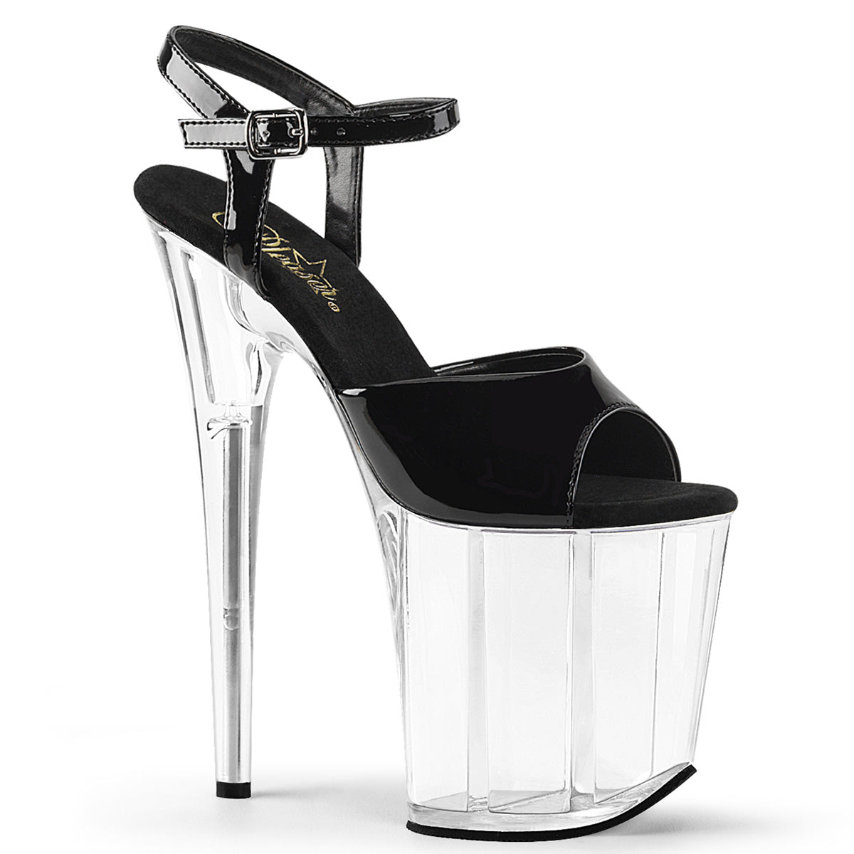 Pleaser FLAMINGO-809 Black / Clear Platform Sandals - 8 Inch Heels