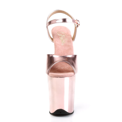 Pleaser FLAMINGO-809 Rose Gold Metallic / Rose Gold Chrome Platform Sandals - 8 Inch Heels