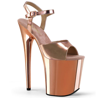 Pleaser FLAMINGO-809 Rose Gold Metallic / Rose Gold Chrome Platform Sandals - 8 Inch Heels