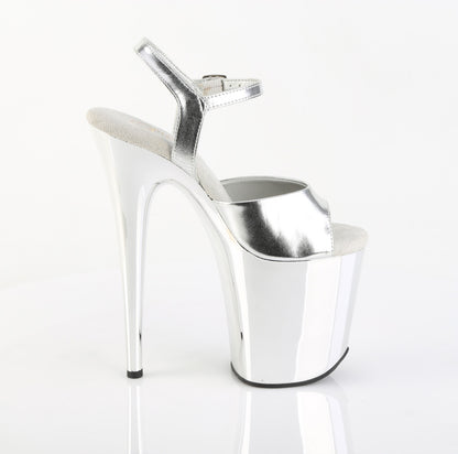 Pleaser FLAMINGO-809 Silver Metallic / Silver Chrome Platform Sandals - 8 Inch Heels