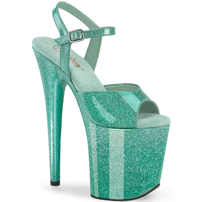 FLAMINGO-809GP Pleaser Aqua Glitter 8 Inch Strippers Dancing Heels Aqua Glitter Pat M