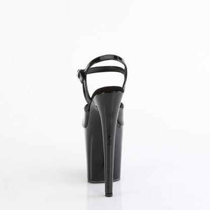 Pleaser FLAMINGO-809GP Black Glitter Platform Sandals - 8 Inch Heels