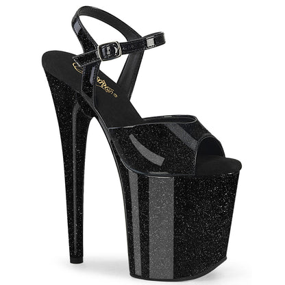 Pleaser FLAMINGO-809GP Black Glitter Platform Sandals - 8 Inch Heels