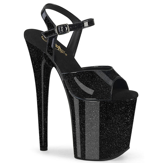 Pleaser FLAMINGO-809GP Black Glitter Platform Sandals - 8 Inch Heels