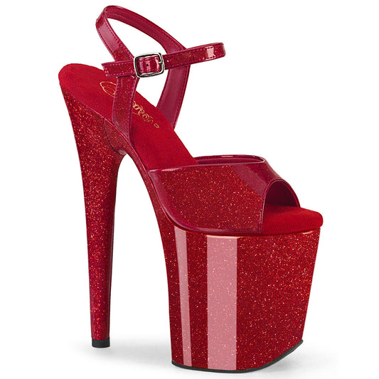 FLAMINGO-809GP Pleaser Red Glitter 8 Inch Exotic Dance Platform Shoes Ruby Red Glitter Pat M